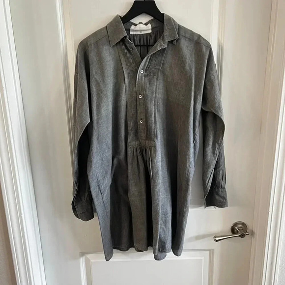 B79 Bess Nielsen Hand Woven Cotton Button Up Dress Size Large Color Grey - Picture 2 of 5